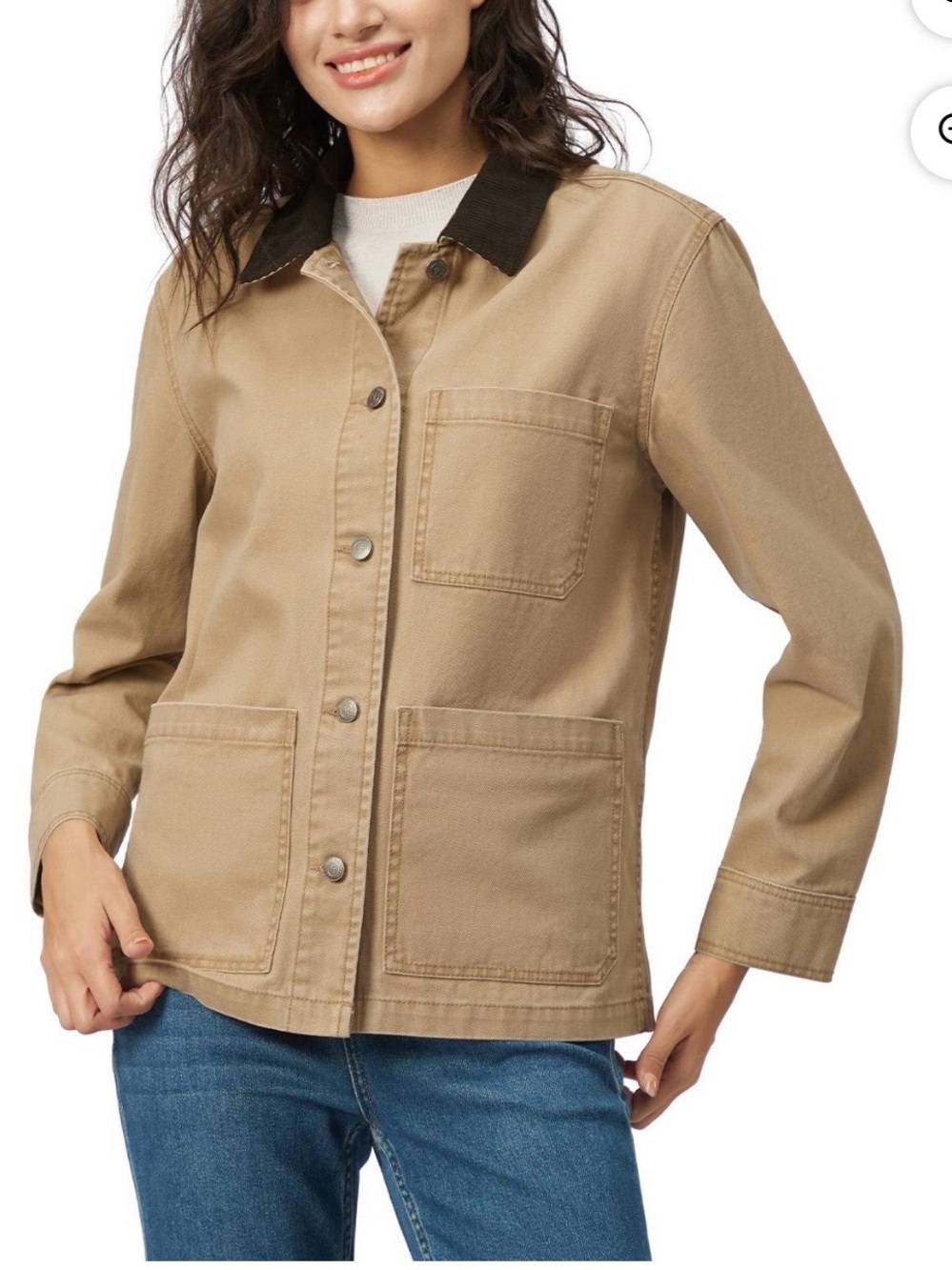 Frye Tan Canvas Utility Jacket with Dark Brown Collar